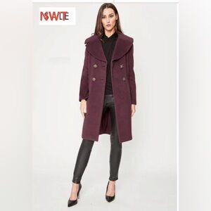 Elie Tahari Plum Double-Breasted Trench Coat